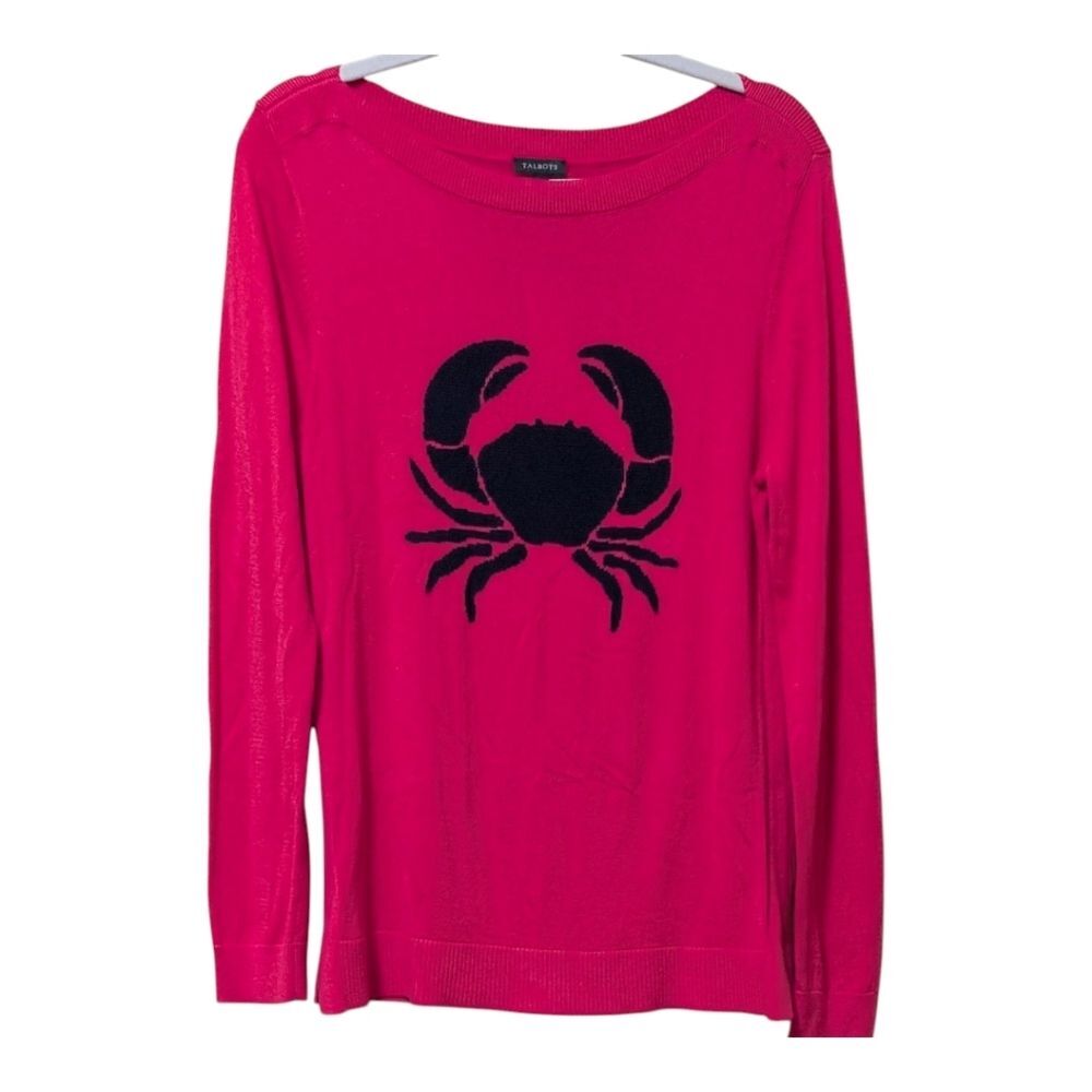 NWT Talbots hot pink lightweight crab sweater size Large sealift saltlife boat